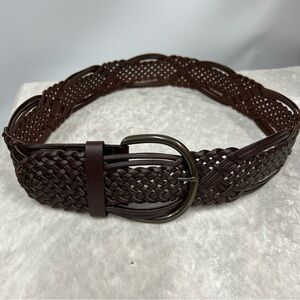Braided Brown woven bonded Leather Belt size M FLAWS